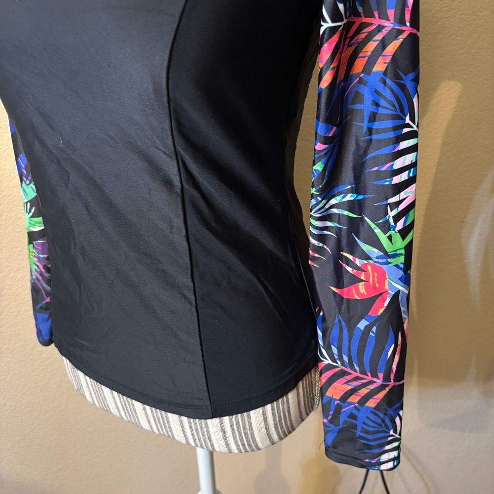 NEW BesserBay Rashguard Large Black Long Sleeve Tropical Floral Raglan Swim Tee - Picture 9 of 15
